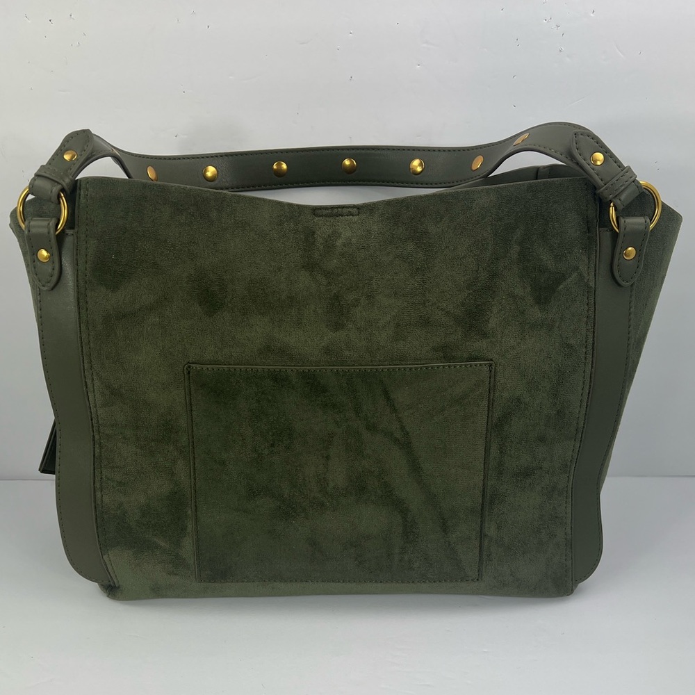 HOUSE OF HARLOW 1960 LUX TOTE, FAUX SUEDE OLIVE GREEN COLOR WITH A BACK POCKET - Picture 4 of 17